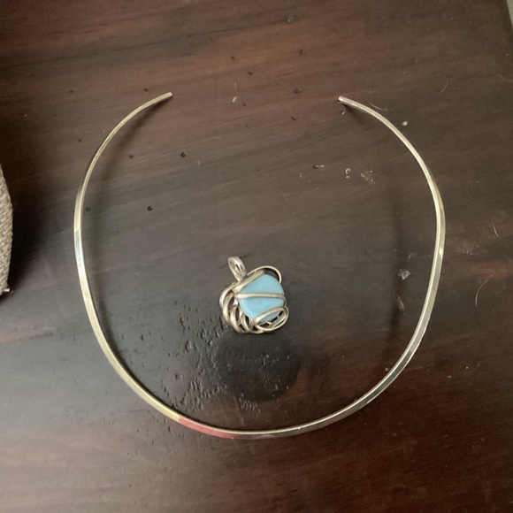 Sterling 925 LARIMAR Dominican Republic choker and pendant blue silver necklace - Picture 6 of 7